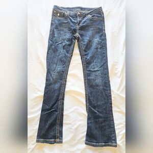 Womens 11 miss chic jeans thick stitch low rise blue boot cut